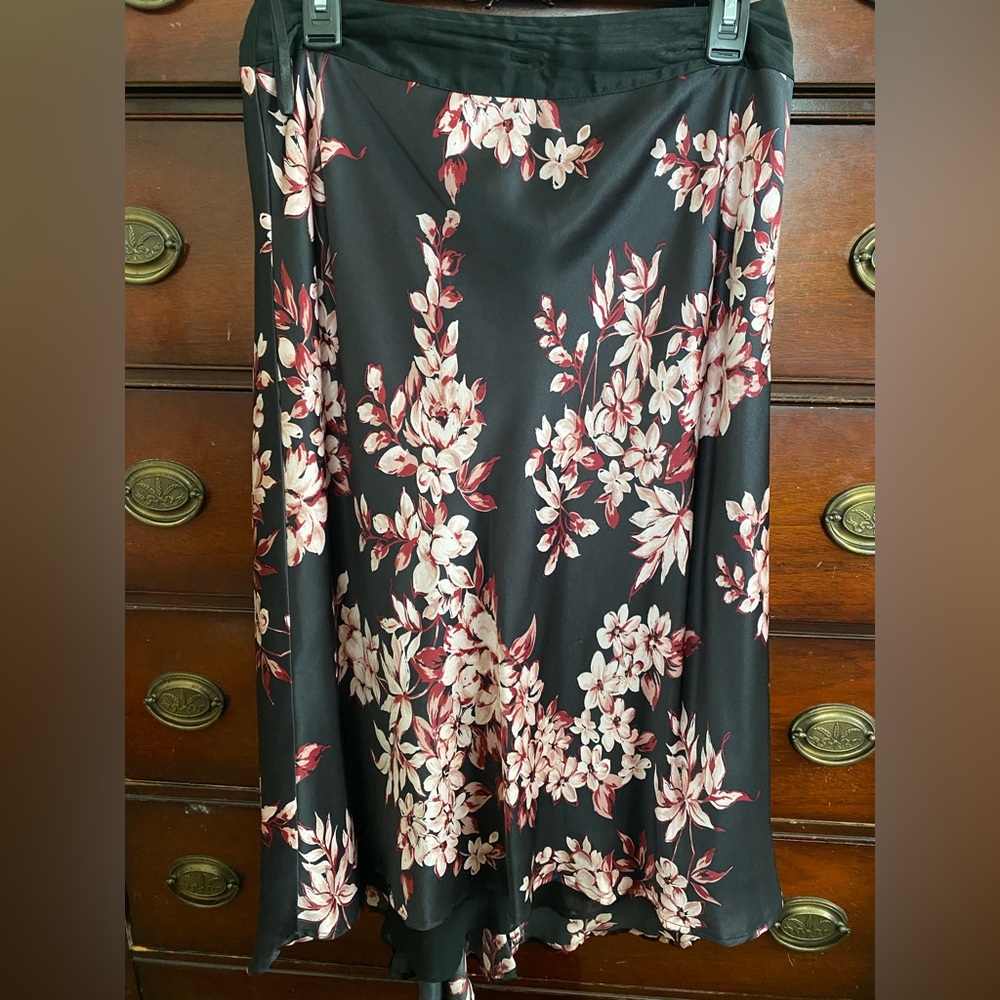 INC International Concepts Black and Pink Floral High Low Skirt